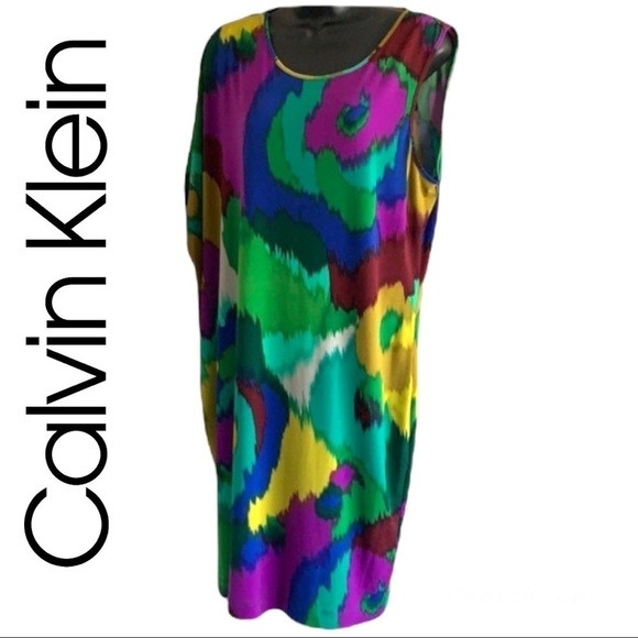 Calvin Klein Women’s Multicolour Midi Length Evening Dress Size L - Picture 1 of 11